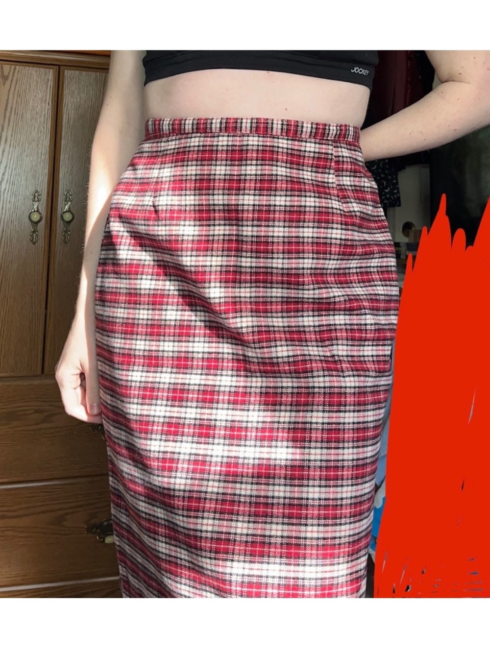 2007 Gymboree Retro Red Plaid Midi Pencil Skirt Size 6 Academia Cotton Holiday - Picture 4 of 8